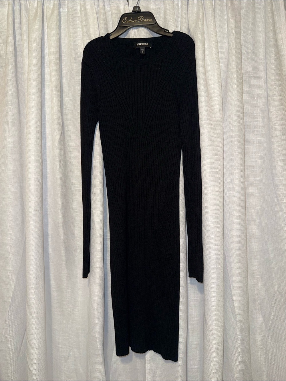 Express Black Ribbed Long Sleeve Midi Dress